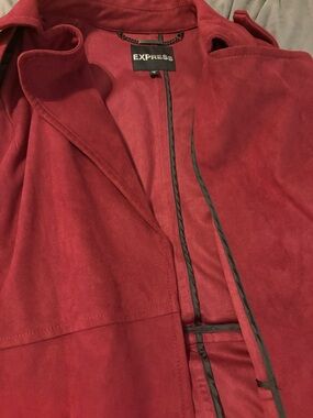 Express Burgundy Suede-Look Jacket with Black Trim